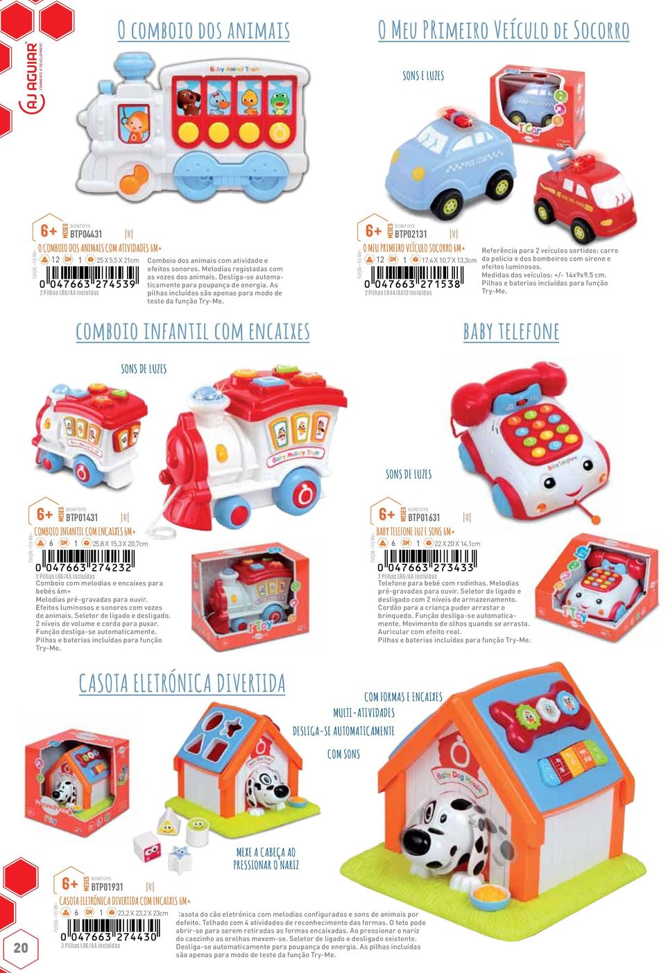 comboio infantil com encaixes BTP02131 O Meu Primeiro Veículo Socorro 6m+ 2 Pilhas LR44/AG13 incluídas 17,4 X 10,7 X 13,3cm Referência para 2 veículos sortidos: carro da polícia e dos bombeiros com