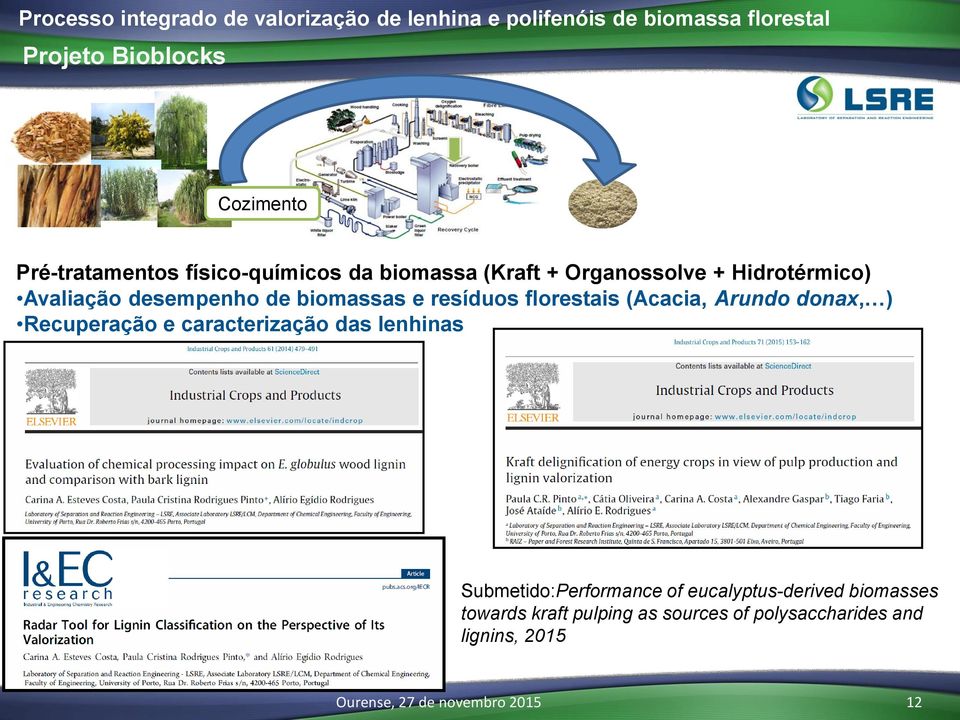 + Hidrotérmico) Avaliação desempenho de biomassas e resíduos florestais (Acacia, Arundo donax, ) Recuperação e caracterização das lenhinas