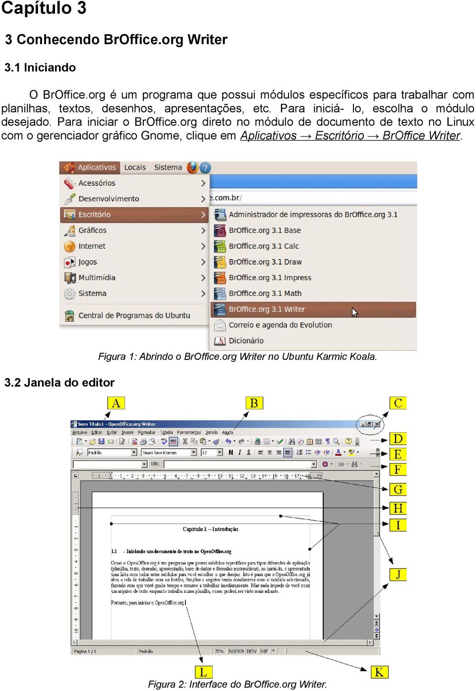 Para iniciá- lo, escolha o módulo desejado. Para iniciar o BrOffice.