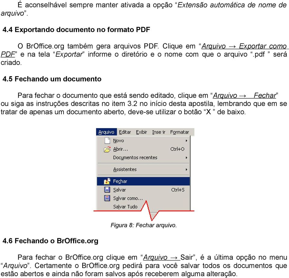 5 Fechando um documento Para fechar o documento que está sendo editado, clique em Arquivo Fechar ou siga as instruções descritas no item 3.