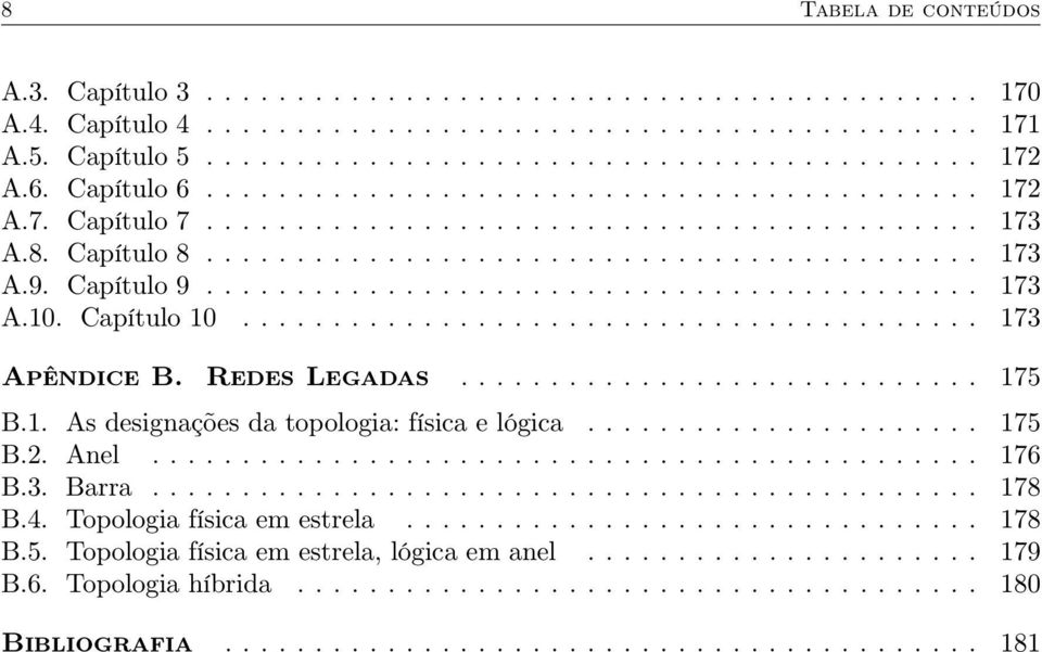 Capítulo 9........................................... 173 A.10. Capítulo 10......................................... 173 Apêndice B. Redes Legadas............................. 175 B.1. As designações da topologia: física e lógica.