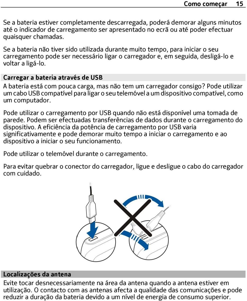 Carregar a bateria através de USB A bateria está com pouca carga, mas não tem um carregador consigo?