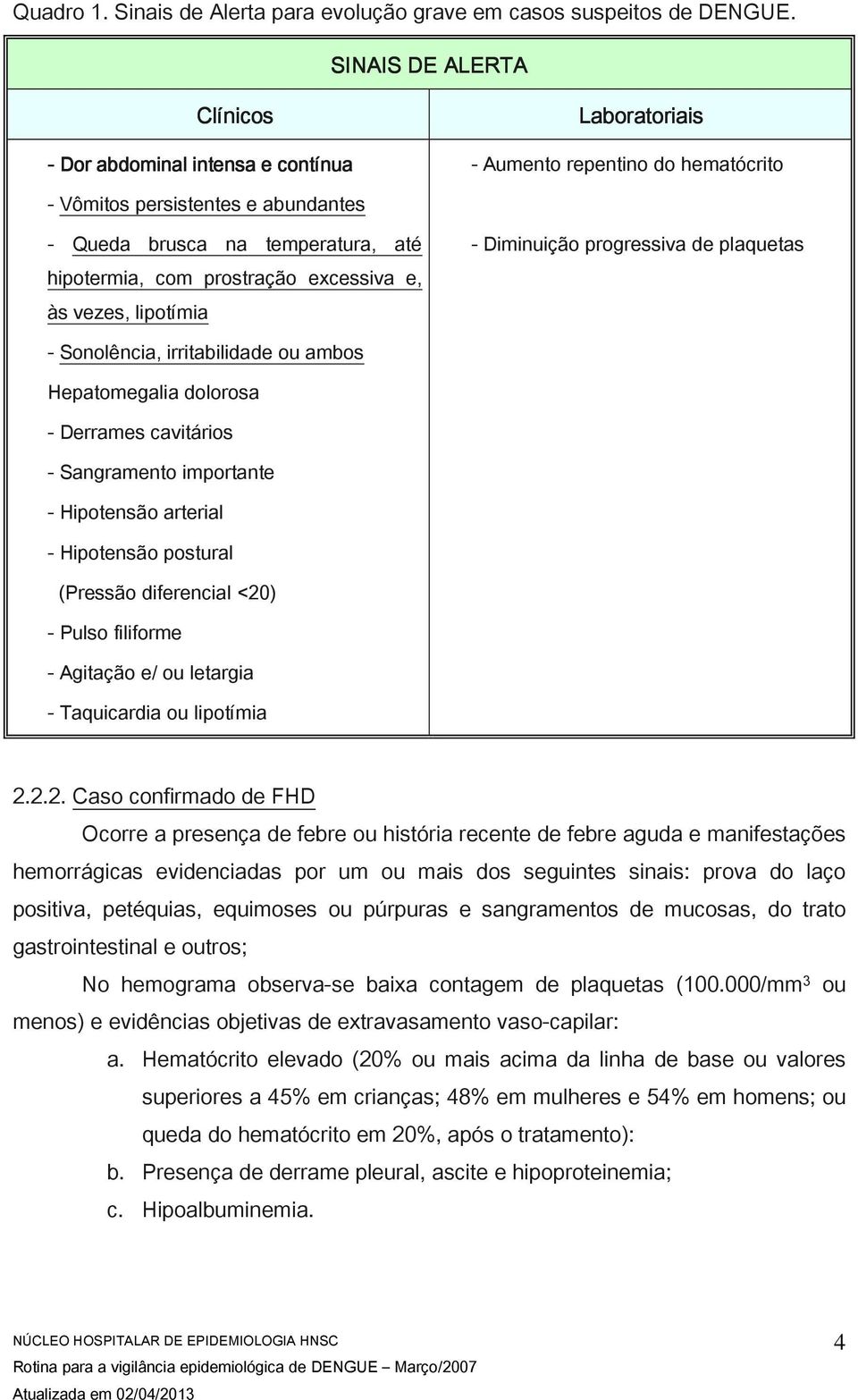 prostração excessiva e, às vezes, lipotímia - Diminuição progressiva de plaquetas - Sonolência, irritabilidade ou ambos Hepatomegalia dolorosa - Derrames cavitários - Sangramento importante -