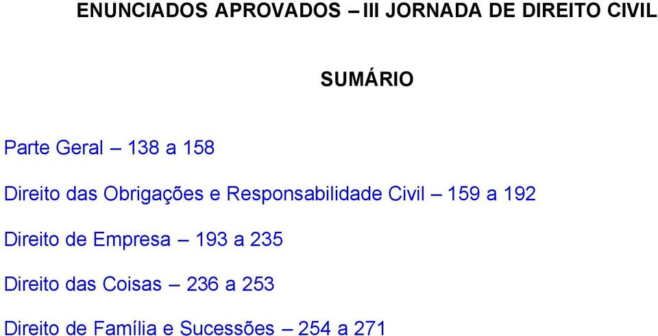 Responsabilidade Civil 159 a 192 Direito de Empresa 193 a