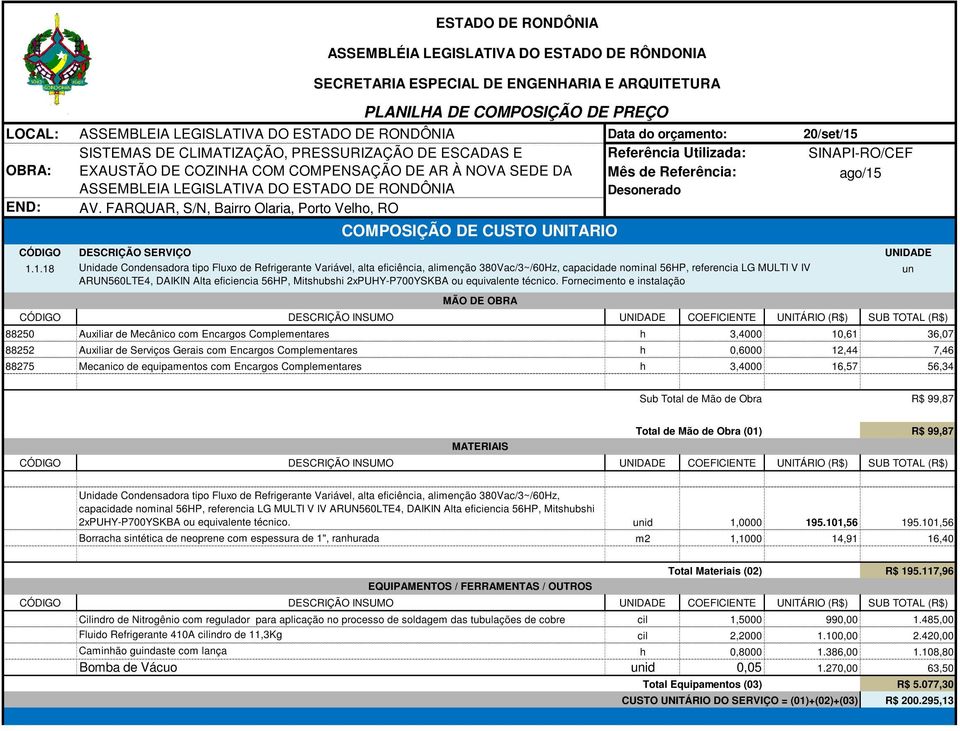 Mitshubshi 2xPUHY-P700YSKBA ou equivalente técnico.