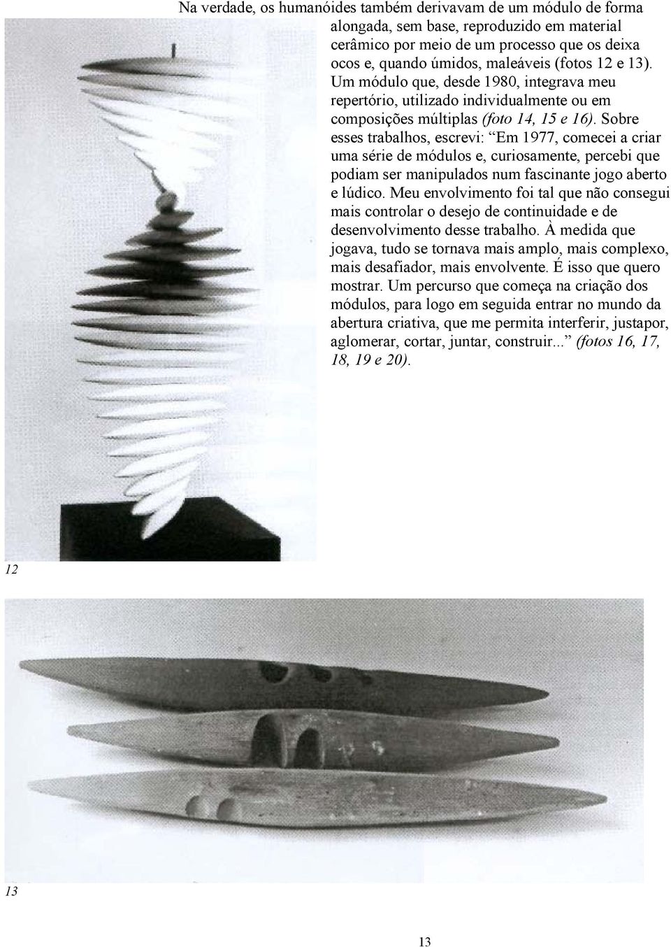 Sobre esses trabalhos, escrevi: Em 1977, comecei a criar uma série de módulos e, curiosamente, percebi que podiam ser manipulados num fascinante jogo aberto e lúdico.