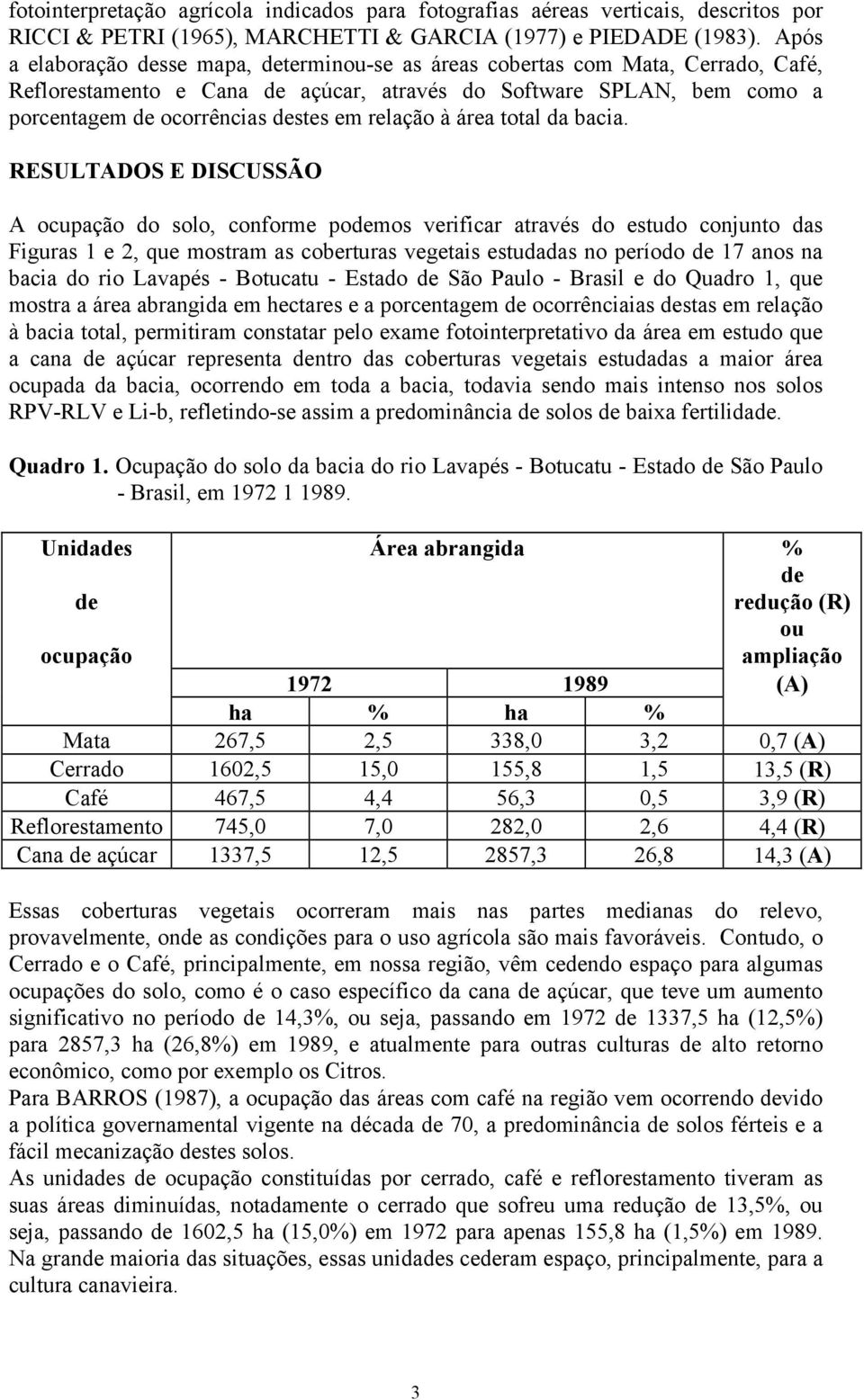 relação à área total da bacia.