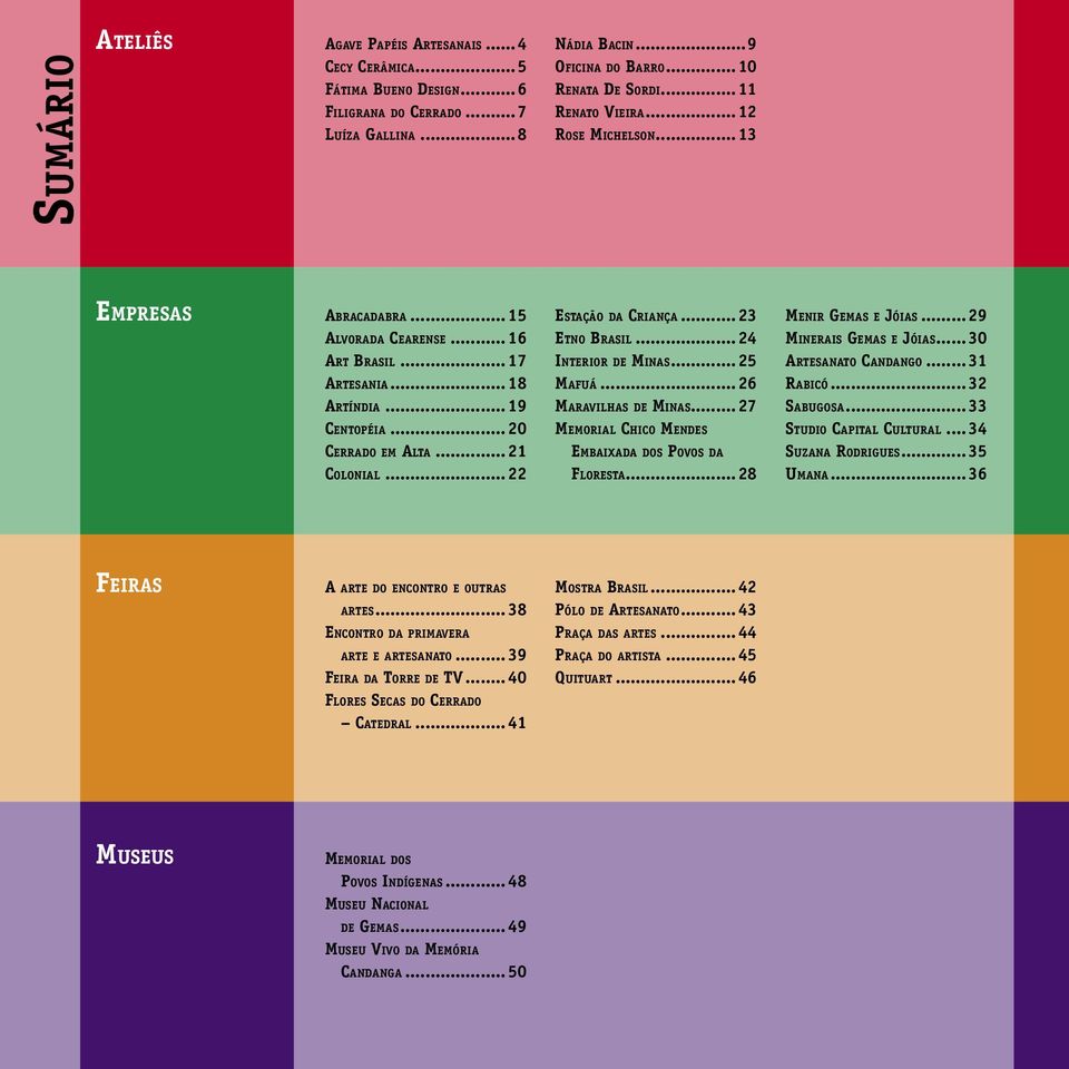 ..23 ETNO BRASIL...24 INTERIOR DE MINAS...25 MAFUÁ...26 MARAVILHAS DE MINAS...27 MEMORIAL CHICO MENDES EMBAIXADA DOS POVOS DA FLORESTA...28 MENIR GEMAS E JÓIAS...29 MINERAIS GEMAS E JÓIAS.