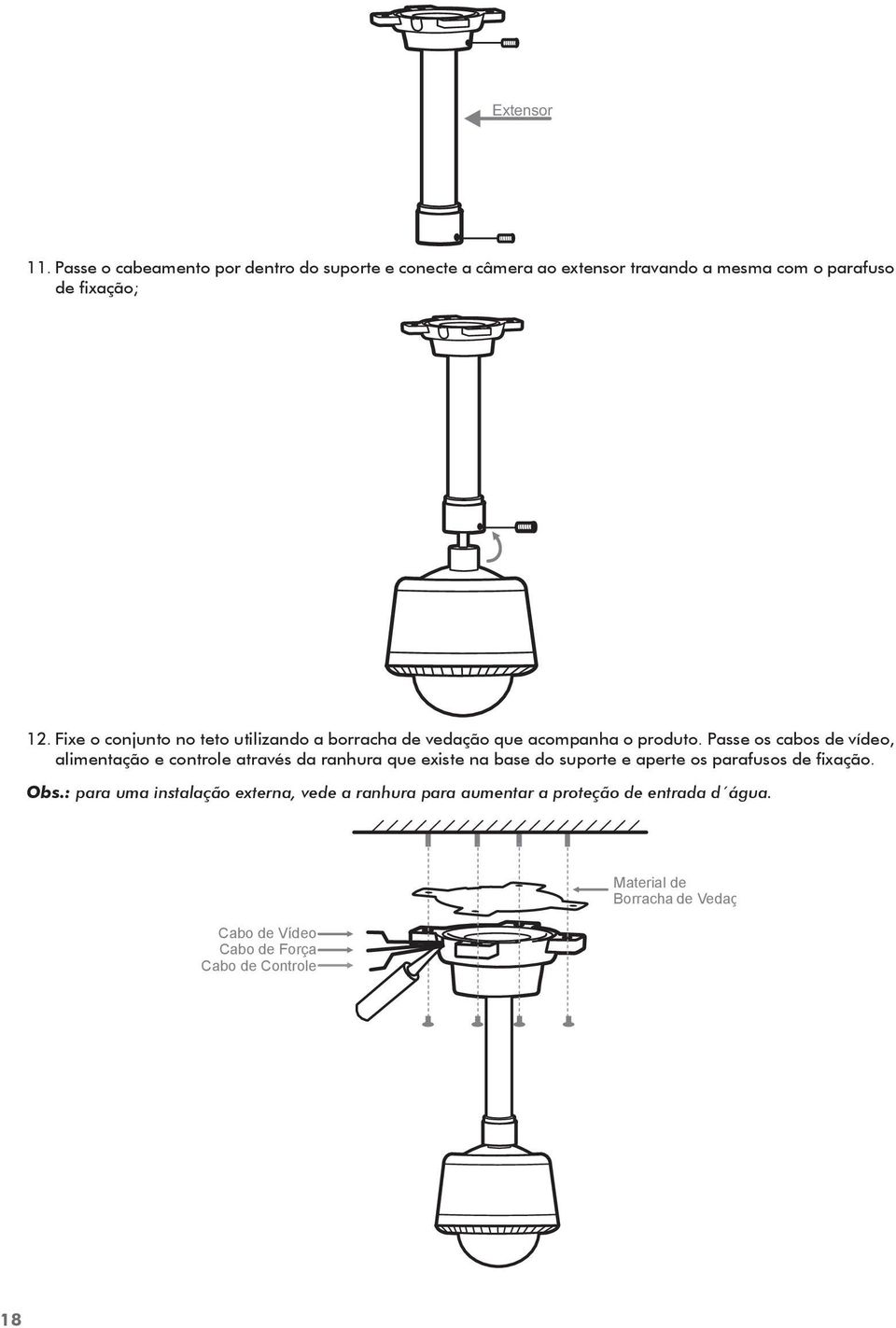 Fixe o conjunto no teto utilizando a borracha de vedação que acompanha o produto.