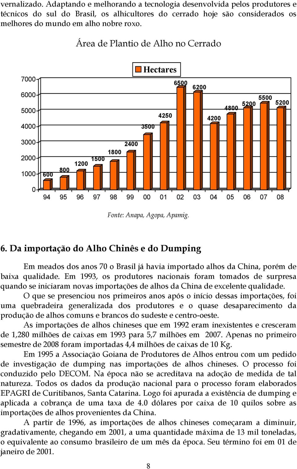 Em 1993, os produtores nacionais foram tomados de surpresa quando se iniciaram novas importações de alhos da China de excelente qualidade.