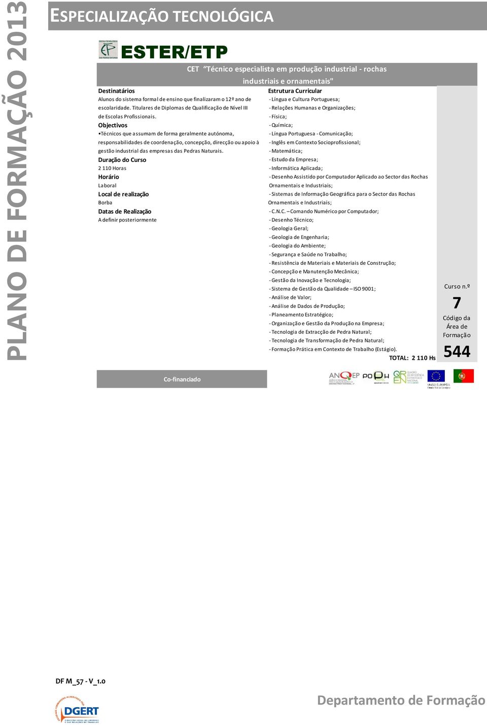 - Física; Objectivos - Química; Técnicos que assumam de forma geralmente autónoma, - Língua Portuguesa - Comunicação; responsabilidades de coordenação, concepção, direcção ou apoio à CET Técnico