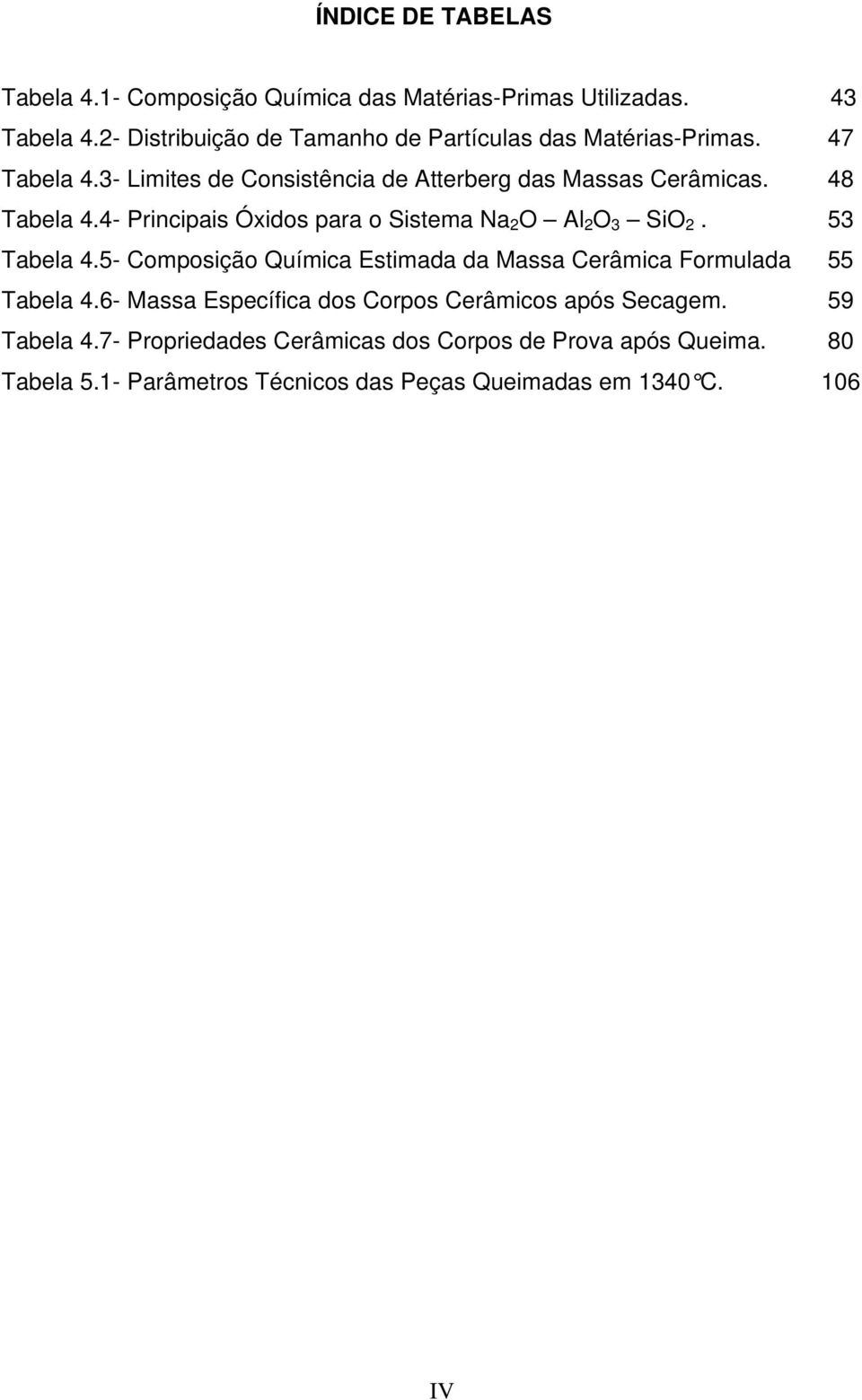 48 Tabela 4.4- Principais Óxidos para o Sistema Na 2 O Al 2 O 3 SiO 2. 53 Tabela 4.