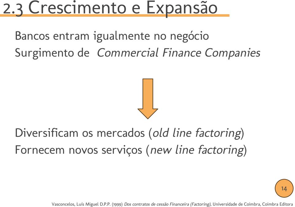 Fornecem novos serviços (new line factoring) 14 Vasconcelos, Luís Miguel D.P.