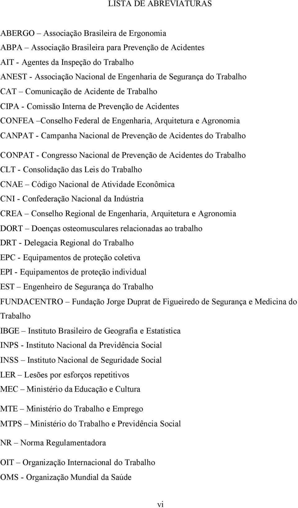 Nacional de Prevenção de Acidentes do Trabalho CONPAT - Congresso Nacional de Prevenção de Acidentes do Trabalho CLT - Consolidação das Leis do Trabalho CNAE Código Nacional de Atividade Econômica