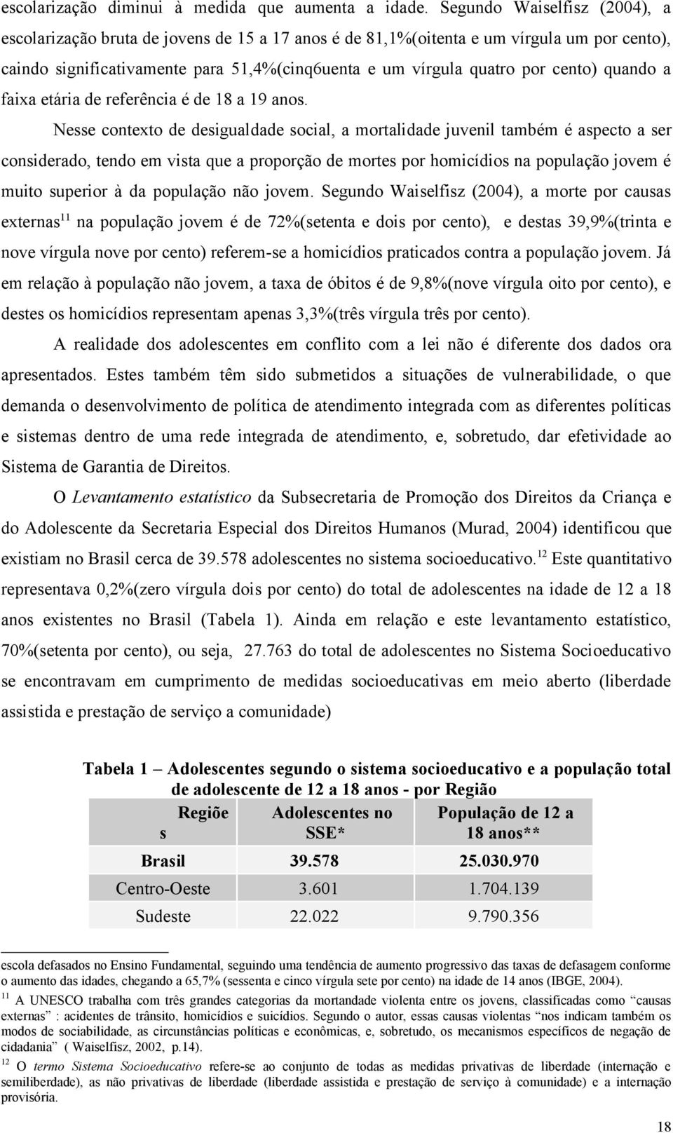 cento) quando a faixa etária de referência é de 18 a 19 anos.