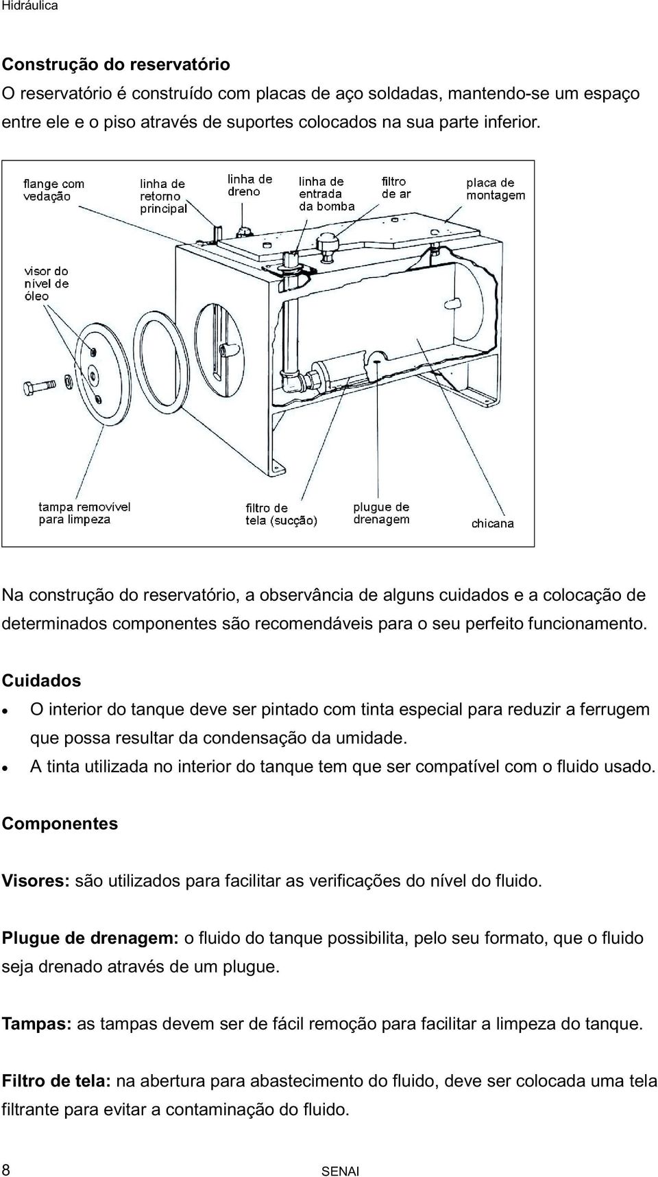 O interior do tanque deve ser pintado com tinta especial para reduzir a ferrugem que possa resultar da condensação da umidade.