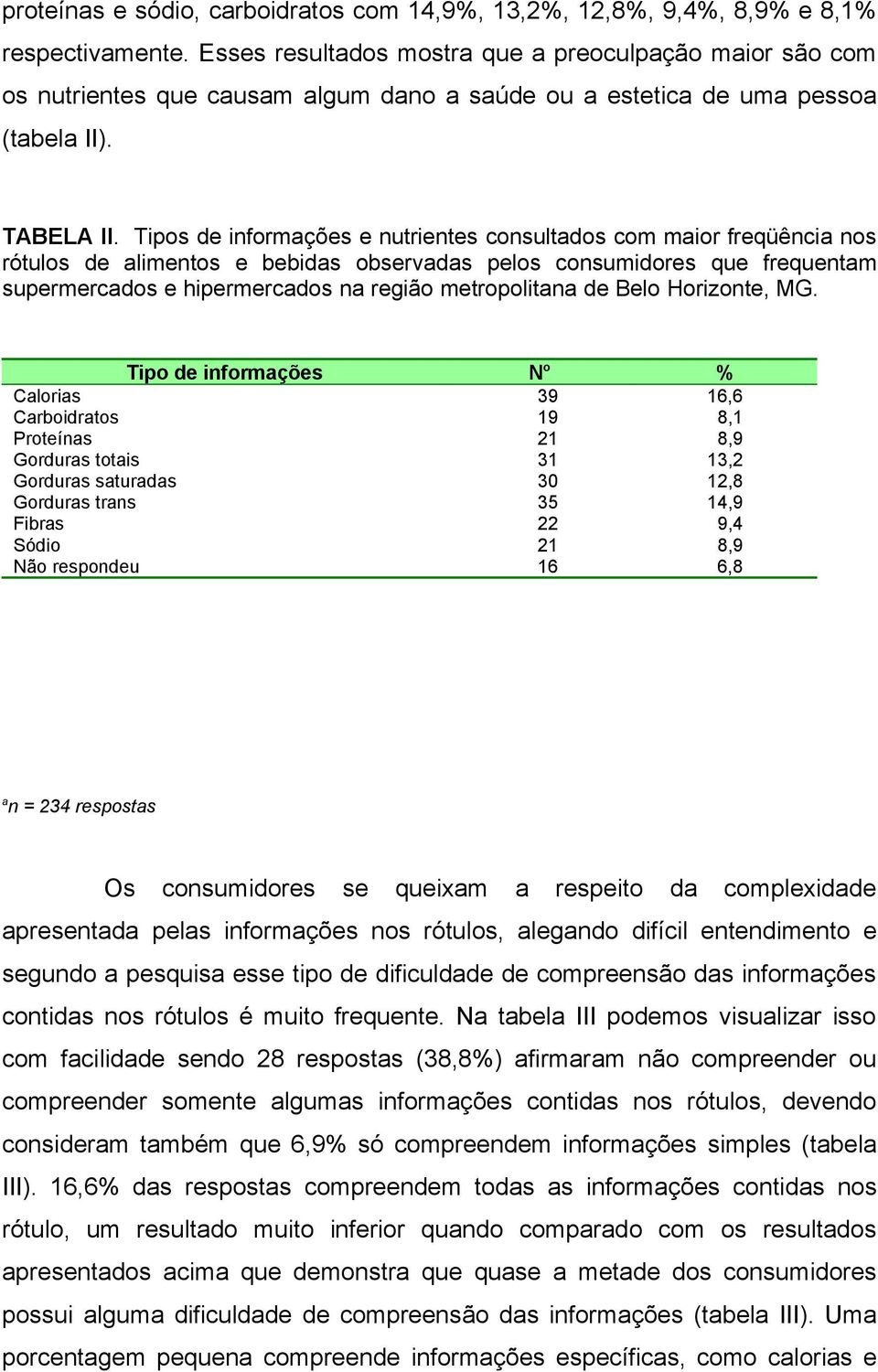 Tipos de informações e nutrientes consultados com maior freqüência nos rótulos de alimentos e bebidas observadas pelos consumidores que frequentam supermercados e hipermercados na região