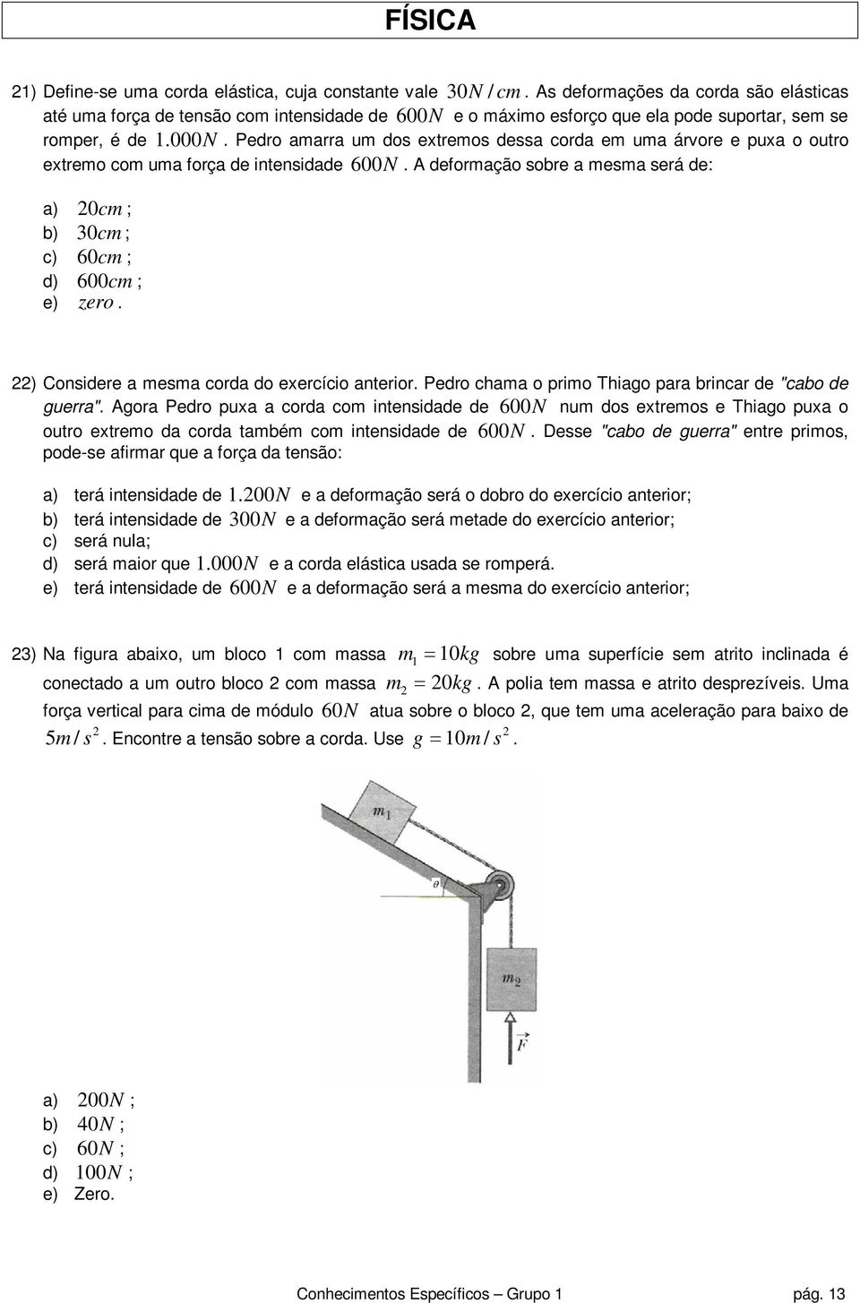 Pedro amarra um dos extremos dessa corda em uma árvore e puxa o outro extremo com uma força de intensidade 600 N.