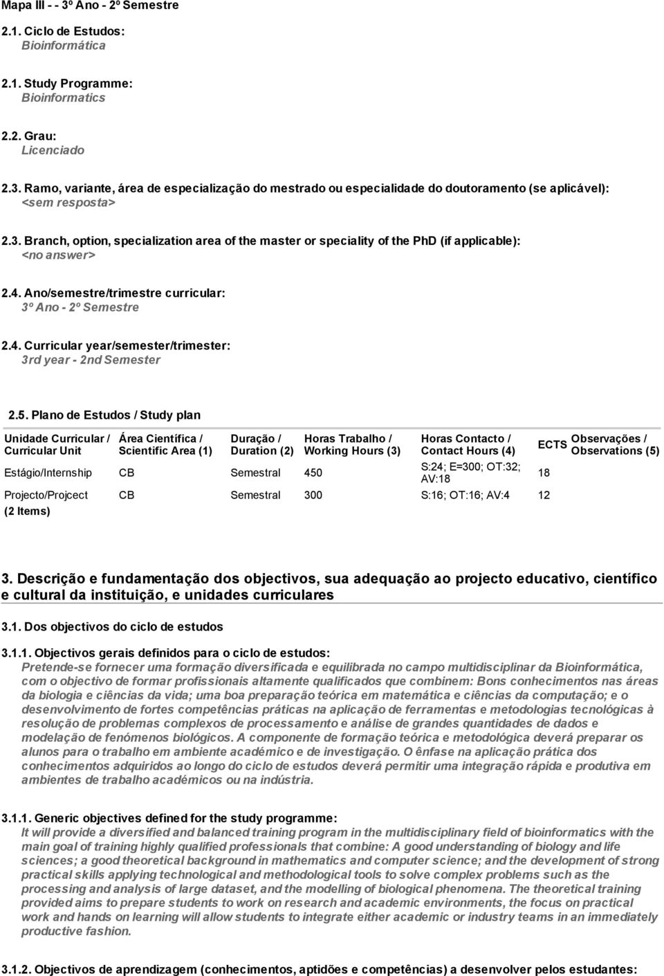 5. Plano de Estudos / Study plan Unidade Curricular / Curricular Unit Área Científica / Scientific Area (1) Duração / Duration (2) Estágio/Internship CB Semestral 450 Horas Trabalho / Working Hours