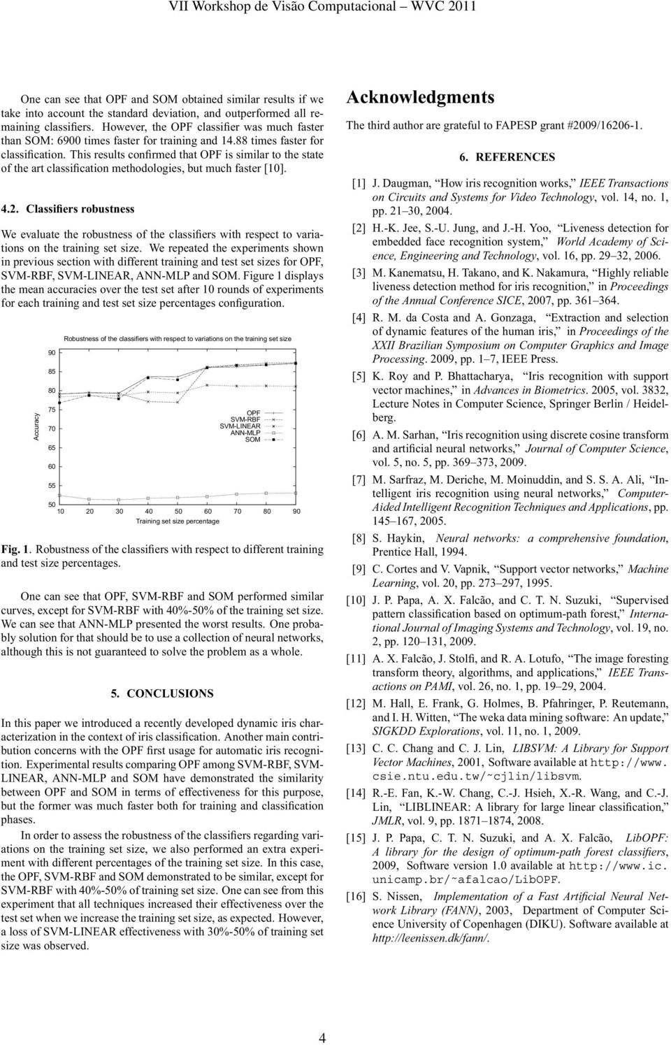 This results confirmed that OPF is similar to the state of the art classification methodologies, but much faster [10]. 4.2.