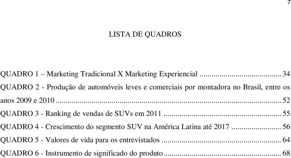 2010... 52 QUADRO 3 - Ranking de vendas de SUVs em 2011.