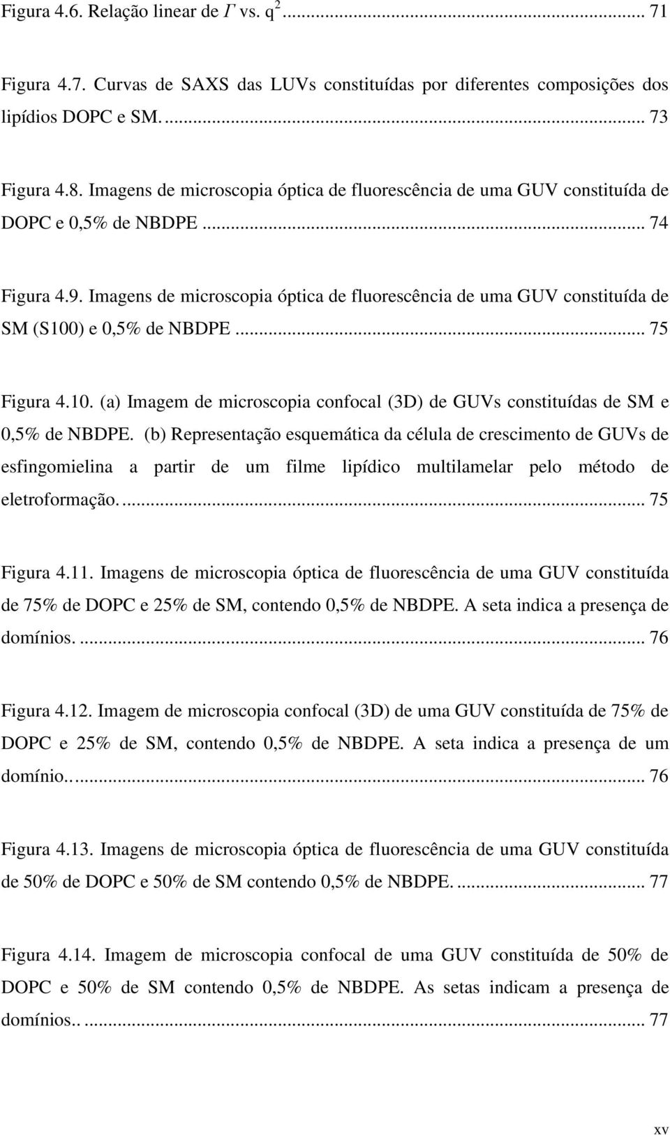 Imagens de microscopia óptica de fluorescência de uma GUV constituída de SM (S100) e 0,5% de NBDPE... 75 Figura 4.10. (a) Imagem de microscopia confocal (3D) de GUVs constituídas de SM e 0,5% de NBDPE.