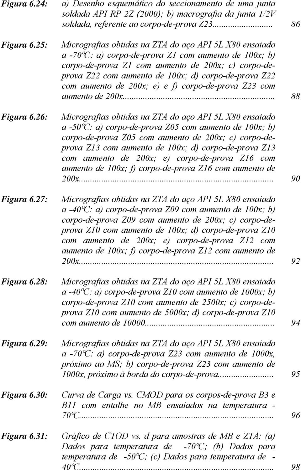 .. 86 Micrografias obtidas na ZTA do aço API 5L X80 ensaiado a -70ºC: a) corpo-de-prova Z1 com aumento de 100x; b) corpo-de-prova Z1 com aumento de 200x; c) corpo-deprova Z22 com aumento de 100x; d)