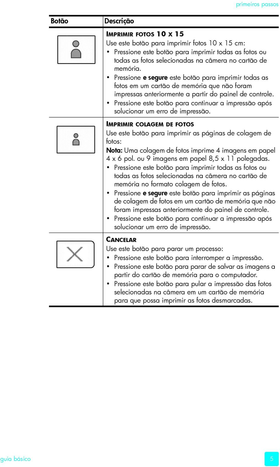 Pressione este botão para continuar a impressão após solucionar um erro de impressão.