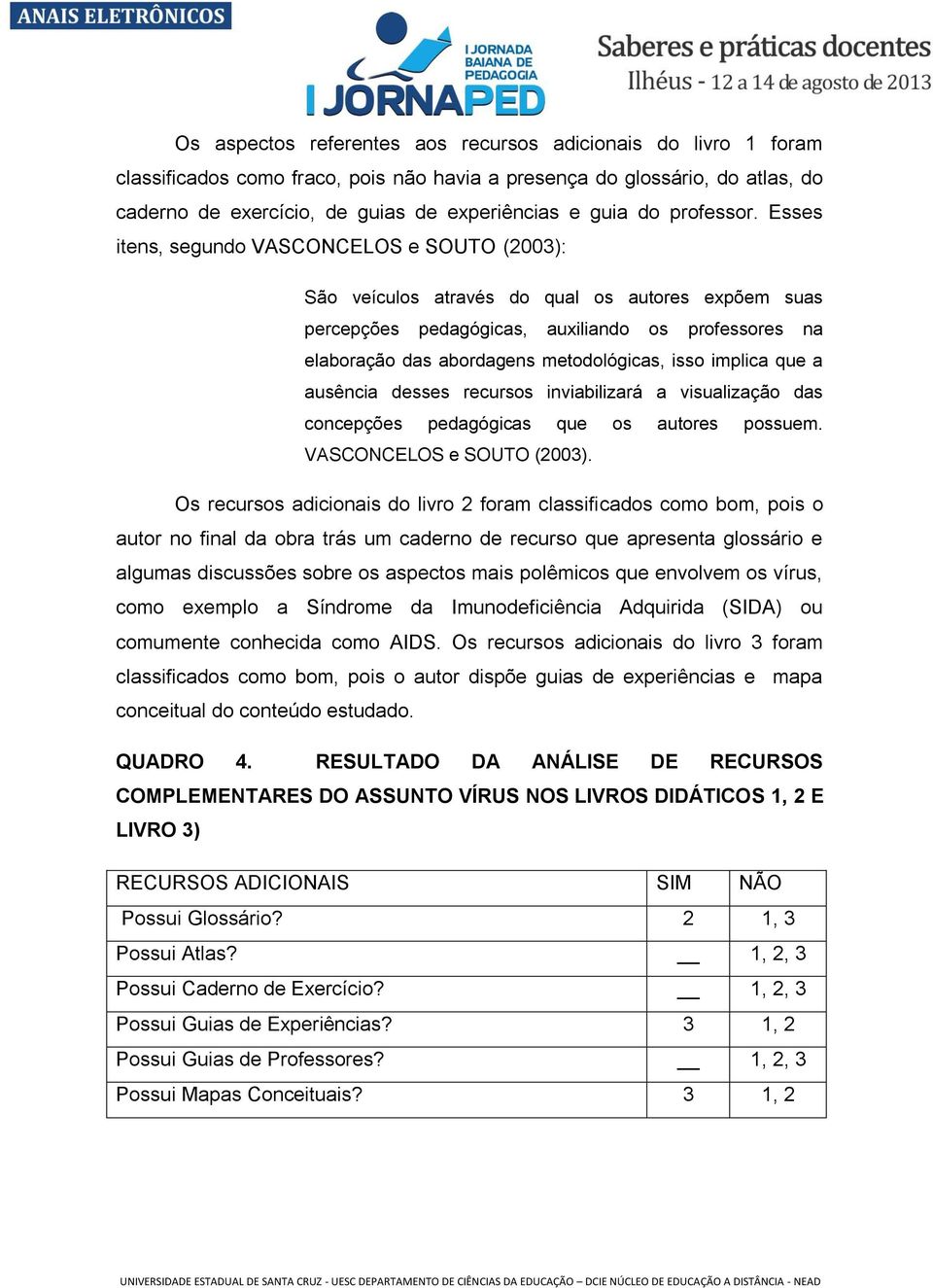 Esses itens, segundo VASCONCELOS e SOUTO (2003): São veículos através do qual os autores expõem suas percepções pedagógicas, auxiliando os professores na elaboração das abordagens metodológicas, isso