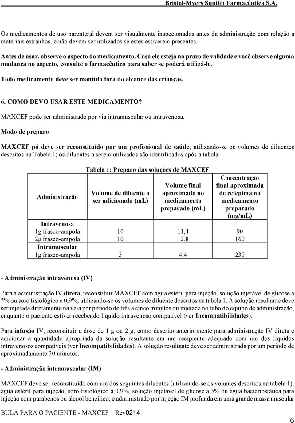 Todo medicamento deve ser mantido fora do alcance das crianças. 6. COMO DEVO USAR ESTE MEDICAMENTO? MAXCEF pode ser administrado por via intramuscular ou intravenosa.