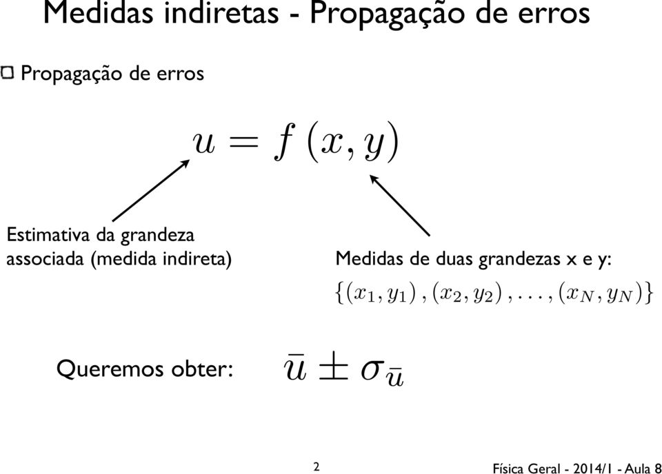 (medida indireta) Medidas de duas grandezas x e y: {(x