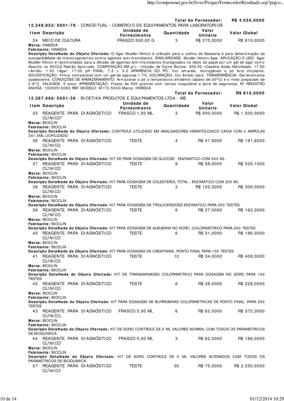 Objeto Ofertado: O Agar Mueller Hinton é utilizado para o cultivo de Neisseria e para determinação da susceptibilidade de microorganismos contra agentes anti-microbianos.