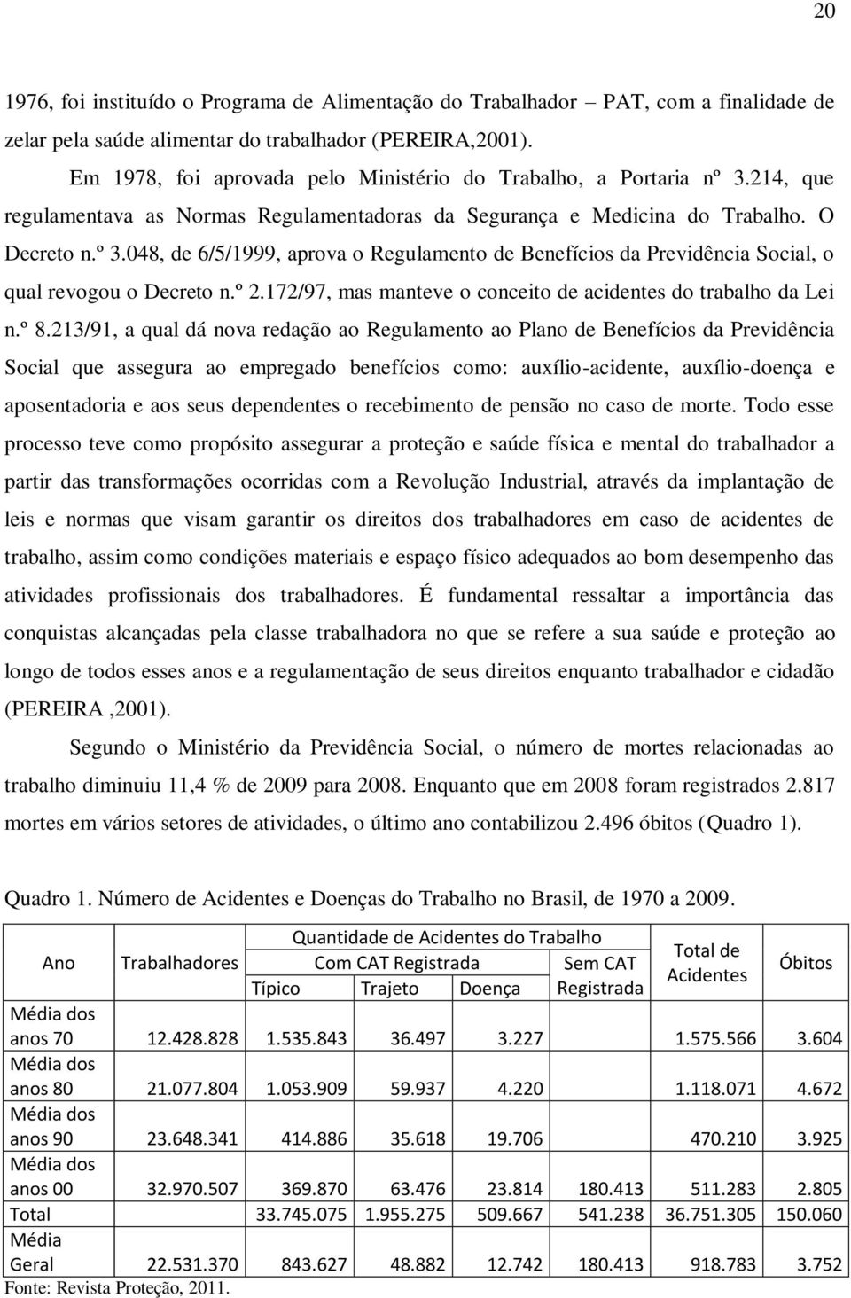 º 2.172/97, mas manteve o conceito de acidentes do trabalho da Lei n.º 8.