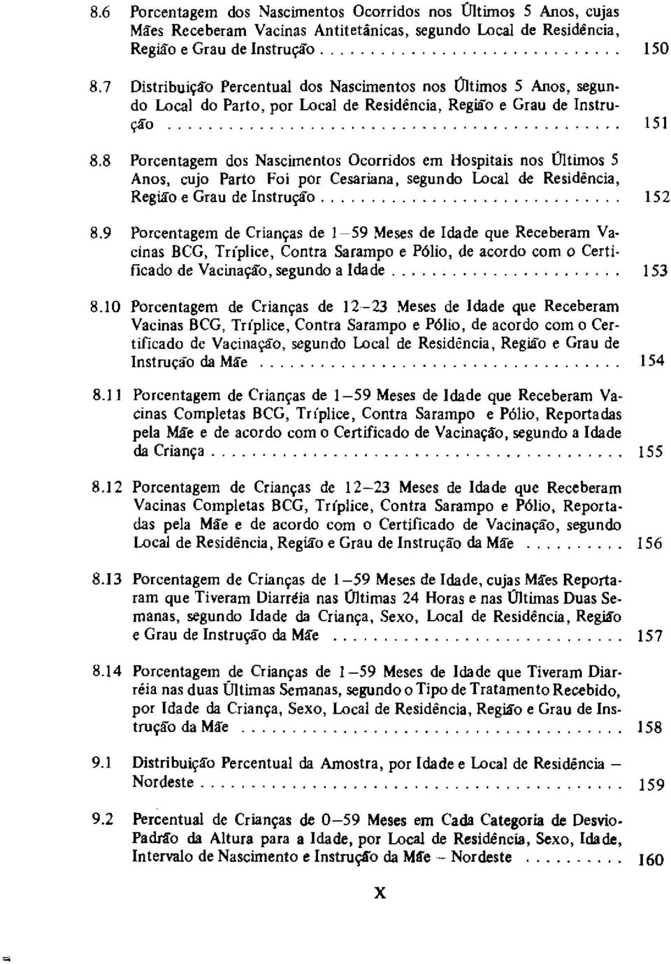 .. 151 Porcentagem dos Nascimentos Ocorridos em Hospitais nos Ultimos 5 Anos, cujo Parto Foi por Cesariana, segundo Local de Residência, Região e Grau de Instrução... 152 8.