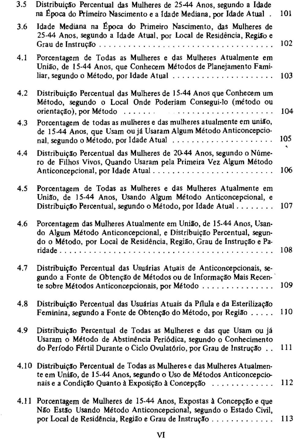 1 Porcentagem de Todas as Mulheres e das Mulheres Atualmente em União, de 15-44 Anos, que Conhecem Métodos de Planejamento Familiar, segundo o Método, por Idade Atual... 103 4.