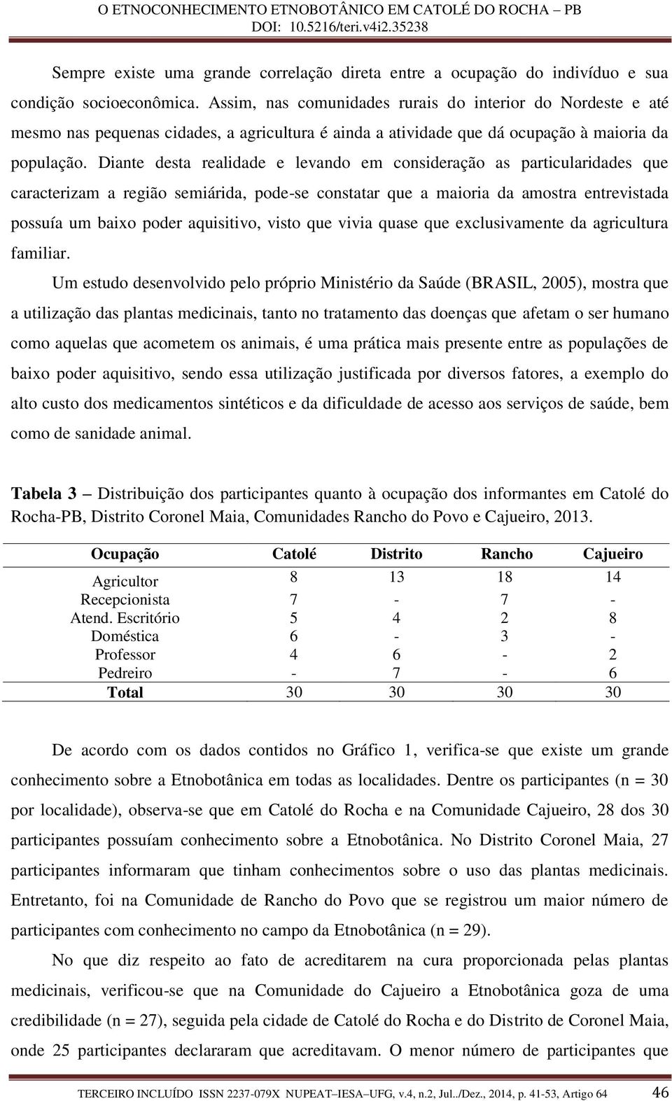 Diante desta realidade e levando em consideração as particularidades que caracterizam a região semiárida, pode-se constatar que a maioria da amostra entrevistada possuía um baixo poder aquisitivo,