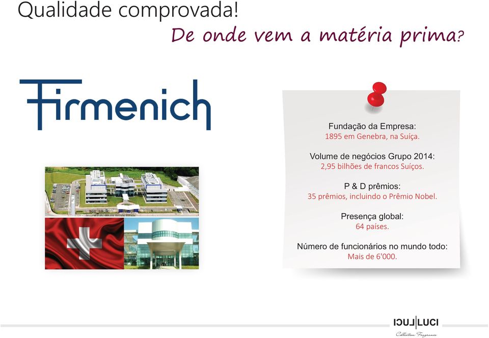 Volume de negócios Grupo 2014: 2,95 bilhões de francos Suíços.