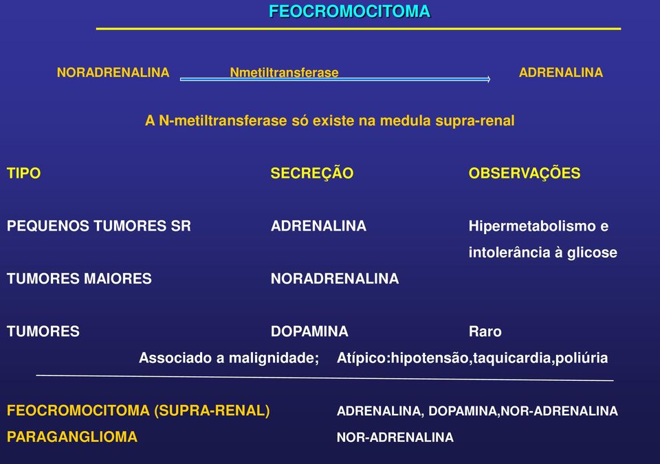 MAIORES NORADRENALINA TUMORES DOPAMINA Raro Associado a malignidade;