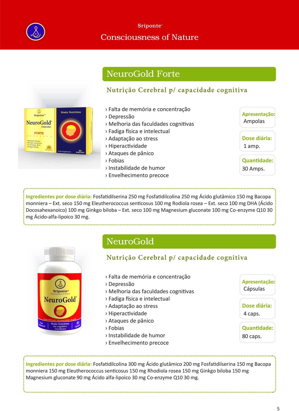 seco 150 mg Eleutherococcus senticosus 100 mg Rodiola rosea Ext. seco 100 mg DHA (Ácido Docosahexanoico) 100 mg Ginkgo biloba Ext.