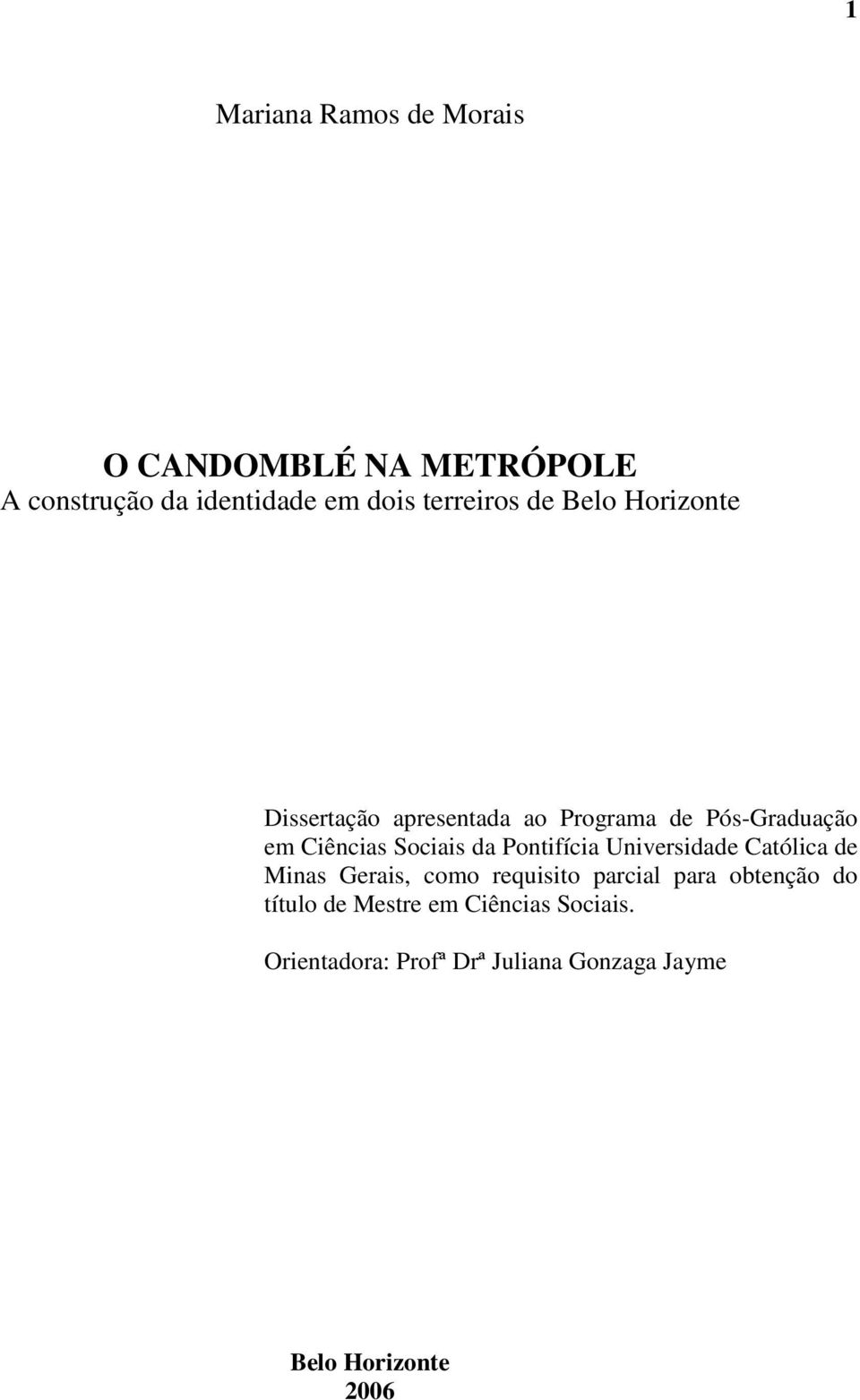 Pontifícia Universidade Católica de Minas Gerais, como requisito parcial para obtenção do