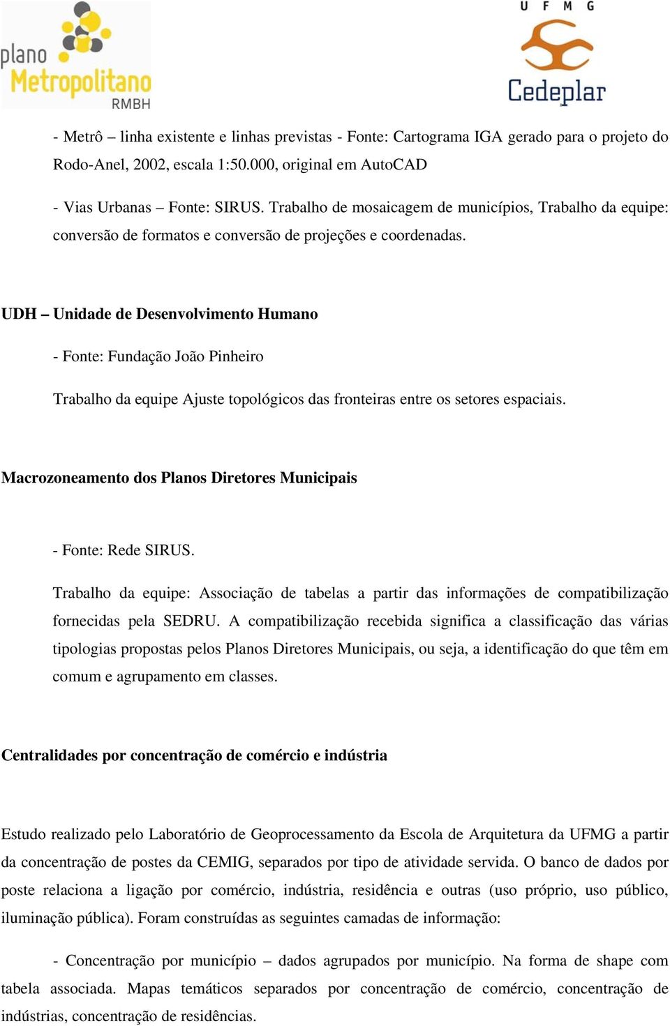 UDH Unidade de Desenvolvimento Humano - Fonte: Fundação João Pinheiro Trabalho da equipe Ajuste topológicos das fronteiras entre os setores espaciais.