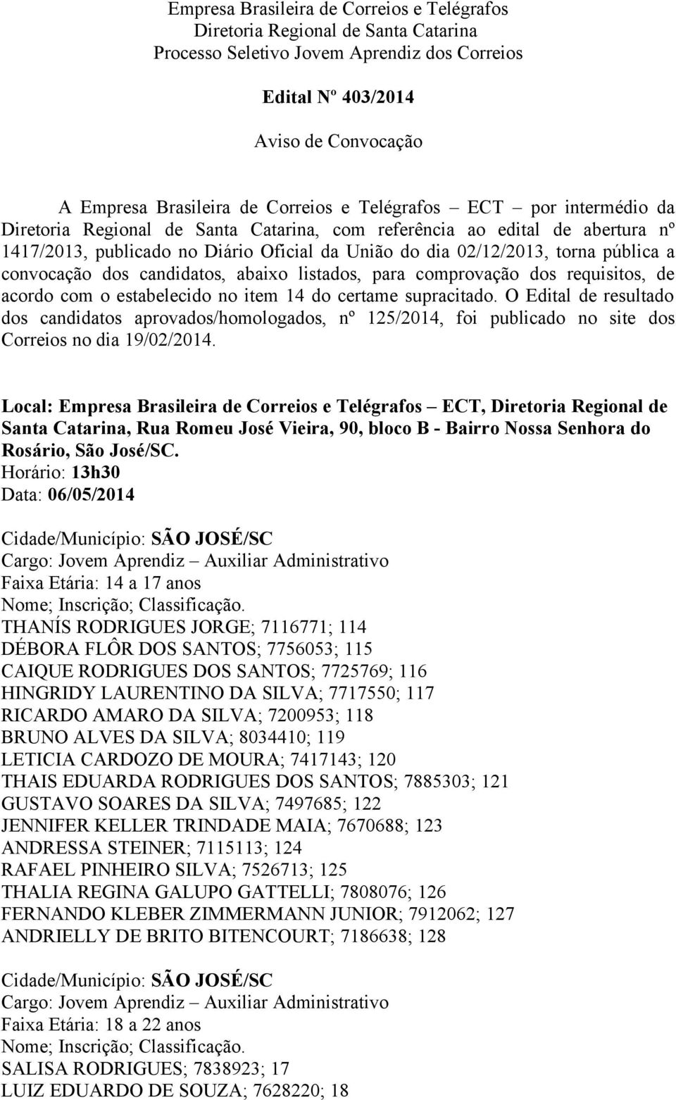 convocação dos candidatos, abaixo listados, para comprovação dos requisitos, de acordo com o estabelecido no item 14 do certame supracitado.