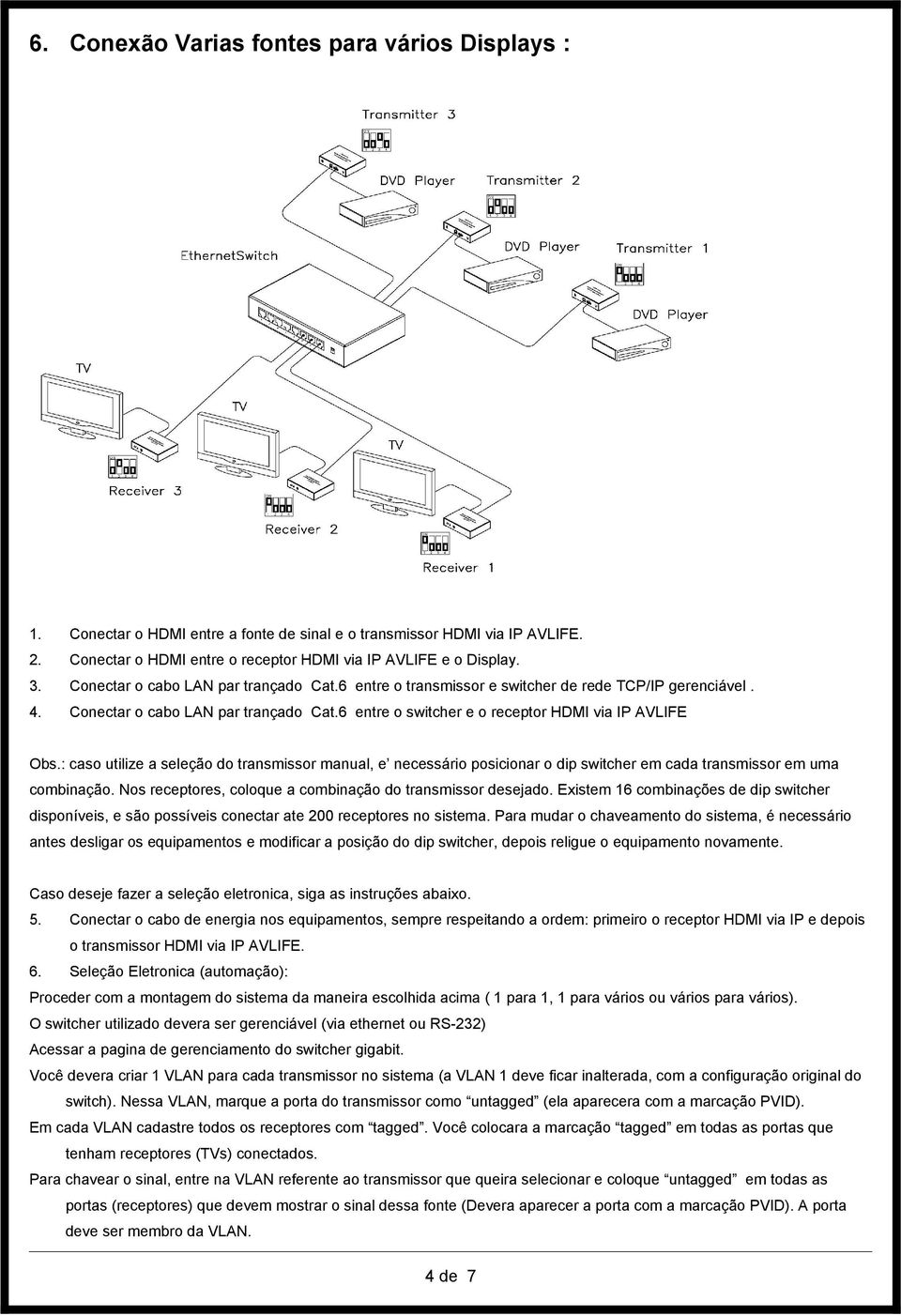 : caso utilize a seleção do transmissor manual, e necessário posicionar o dip switcher em cada transmissor em uma combinação. Nos receptores, coloque a combinação do transmissor desejado.