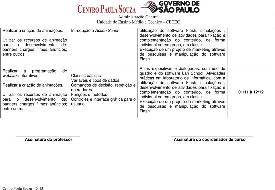 Funções e métodos Controles e interface gráfica para o usuário utilização do software Flash; simulações ; Execução de um projeto