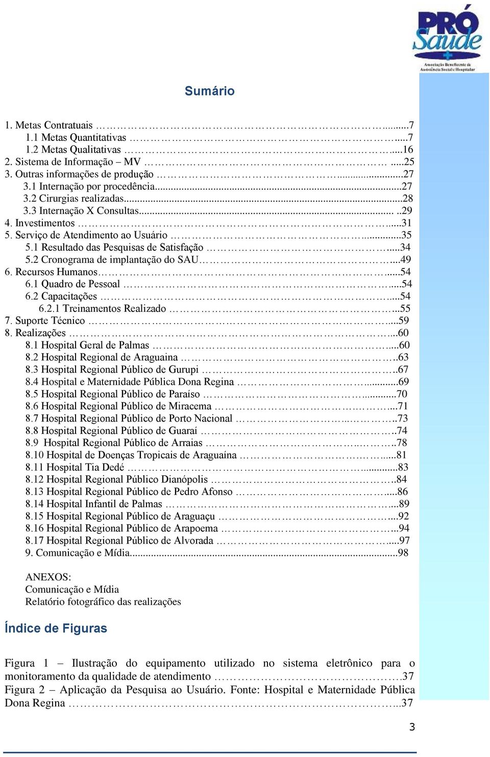 Recursos Humanos...54 6.1 Quadro de Pessoal...54 6.2 Capacitações...54 6.2.1 Treinamentos Realizado...55 7. Suporte Técnico...59 8. Realizações...60 8.1 Hospital Geral de Palmas...60 8.2 Hospital Regional de Araguaina.