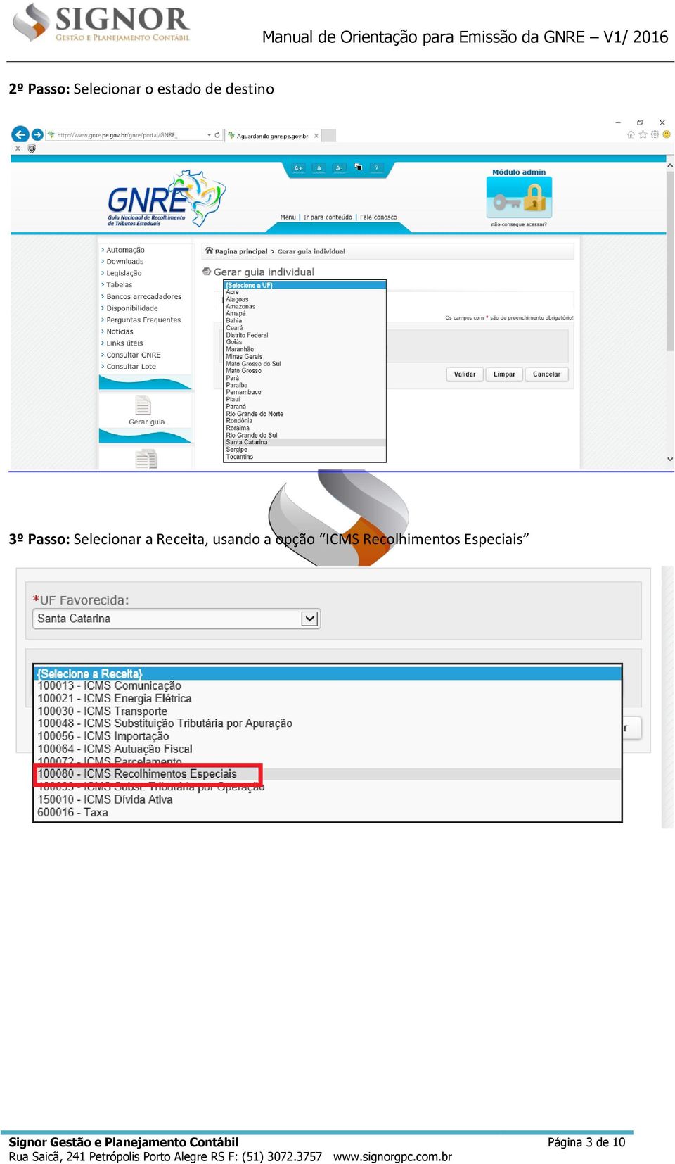 Receita, usando a opção ICMS