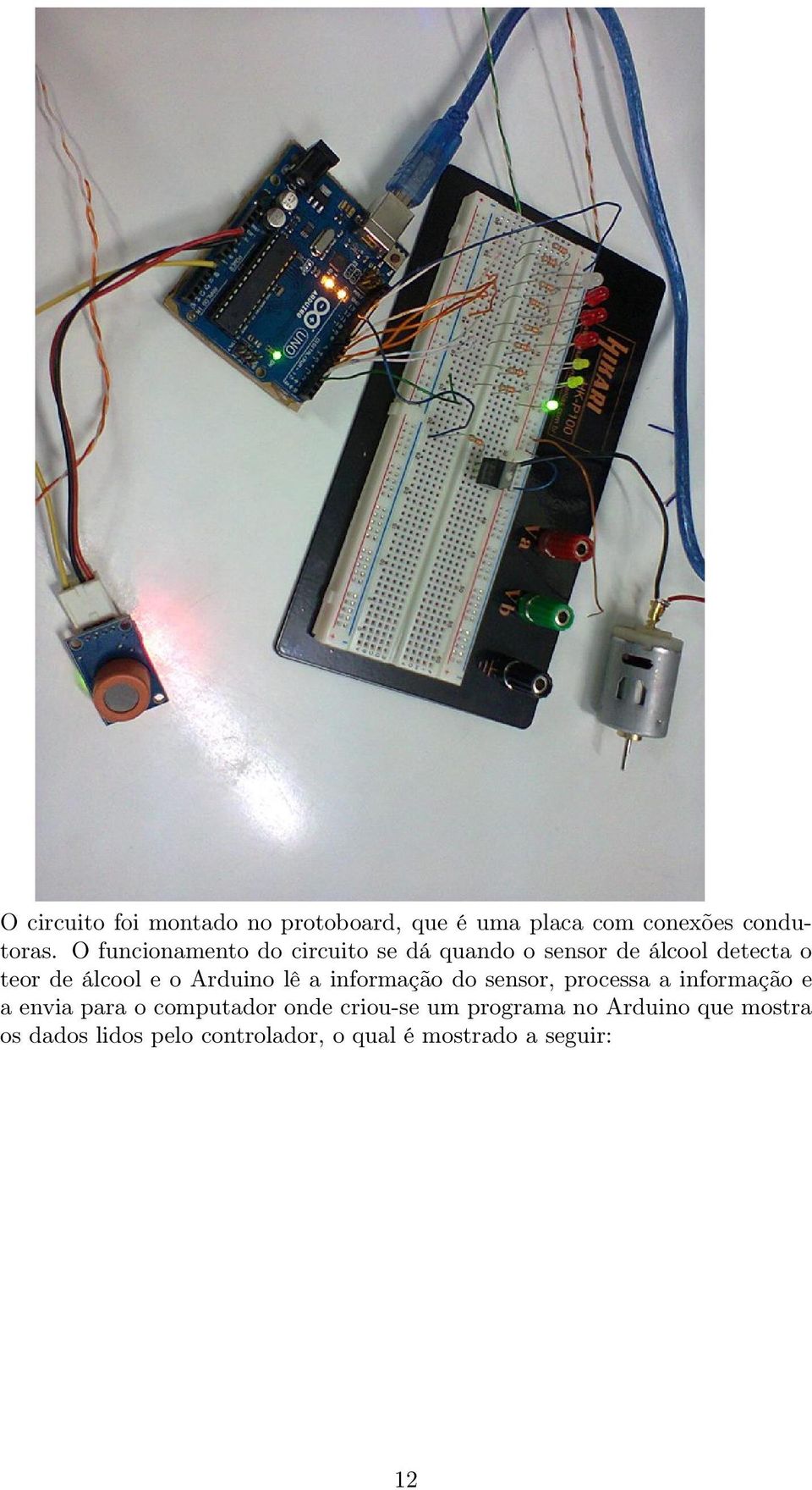 Arduino lê a informação do sensor, processa a informação e a envia para o computador onde