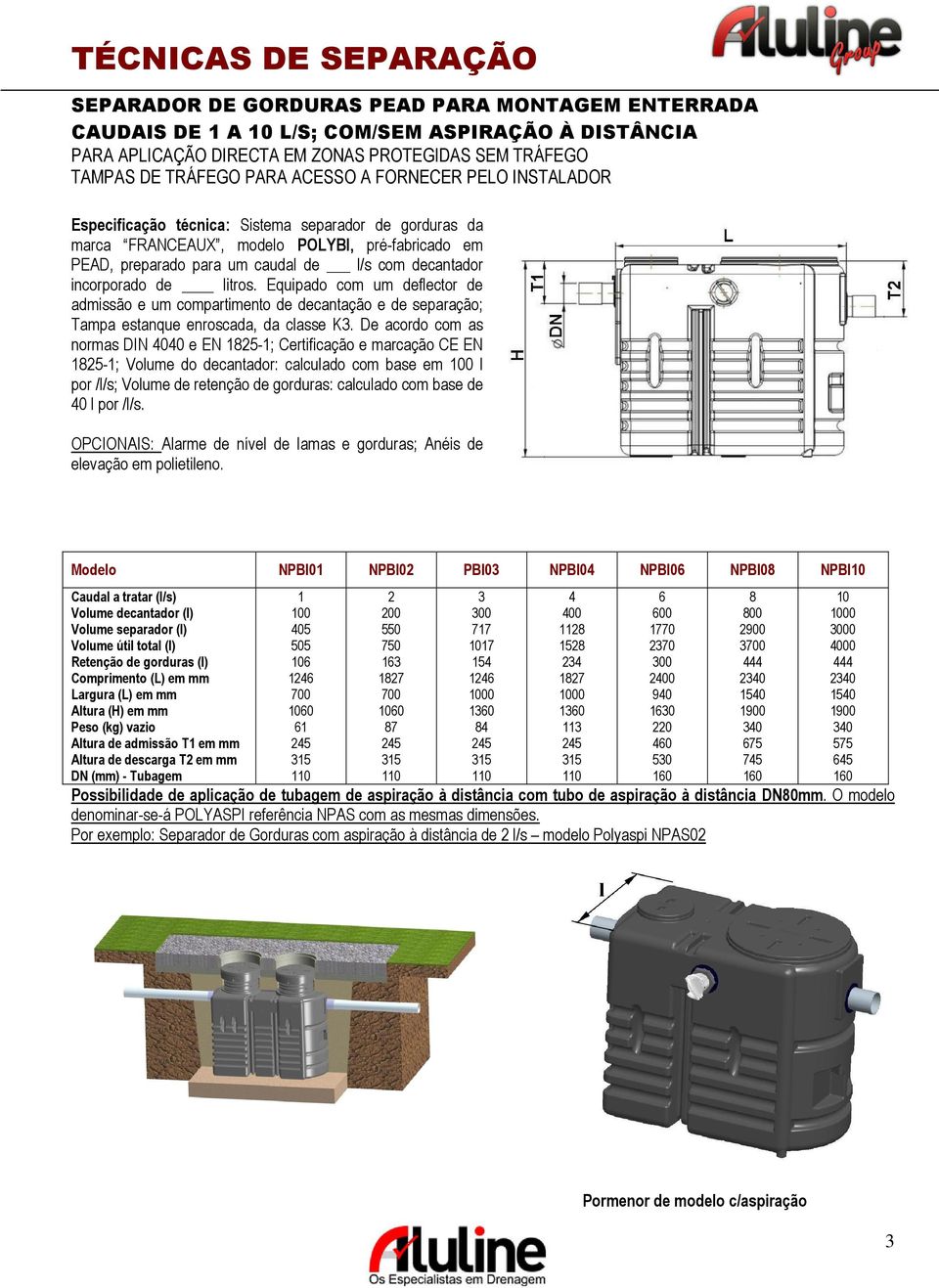 Equipado com um deflector de admissão e um compartimento de decantação e de separação; Tampa estanque enroscada, da classe K3.