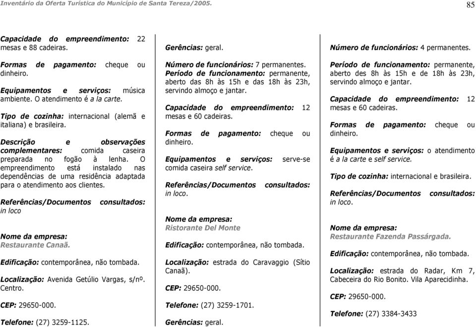 O empreendimento está instalado nas dependências de uma residência adaptada para o atendimento aos clientes. in loco Restaurante Canaã. Localização: Avenida Getúlio Vargas, s/nº.