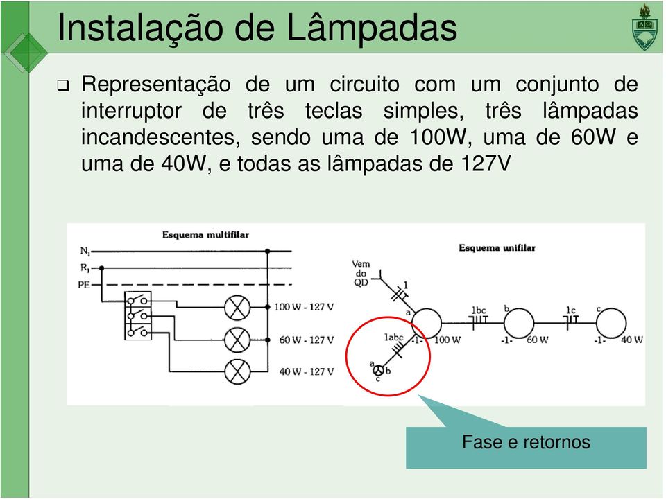 lâmpadas incandescentes, sendo uma de 100W, uma de 60W